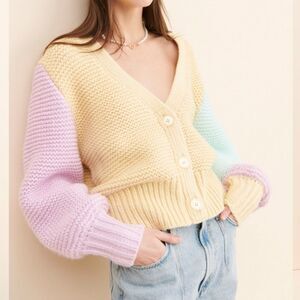 For Love and Lemons Color Block Button Down Oversized Cardigan(Size XS)